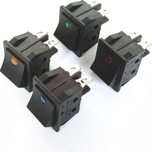 5PCS/lot KCD4 Rocker switch 16A 4PIN Two files With small round light Red blue green yellow light