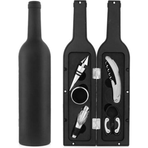 5-in-1 Wine Bottle Shaped Gift Set Bottle Opener/Stopper/Drip Ring/Foil Cutter/Pourer,Corkscrew,Wine Tools Set & Bar Accessories