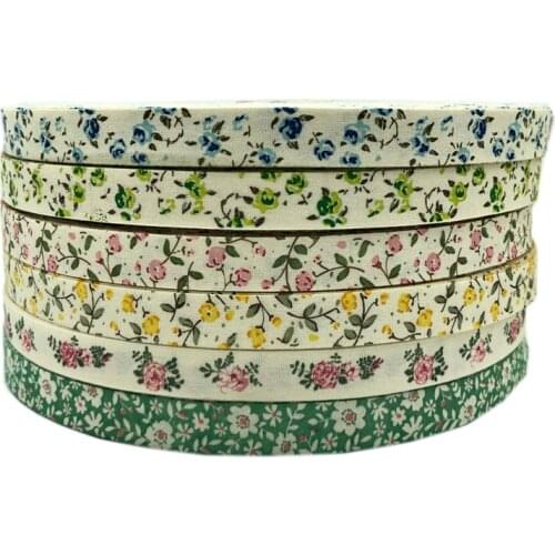 5yards/Lot 15mm Printed Flower Cotton Ribbon Handmade Design For Christmas Decoration DIY Apparel Sewing Fabric