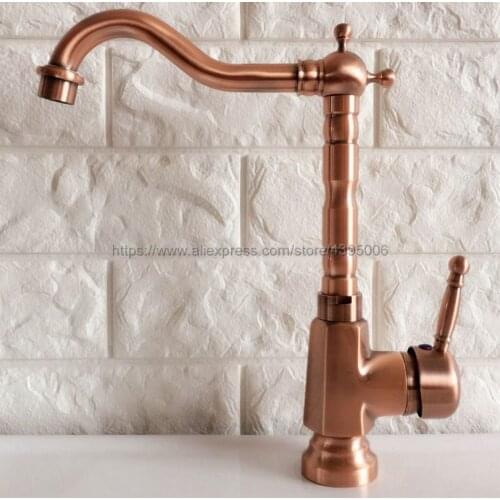 Antique Red Copper Deck Mount Bathroom Faucet Vanity Vessel Sinks Mixer Tap Cold And Hot Water Tap Bnf399