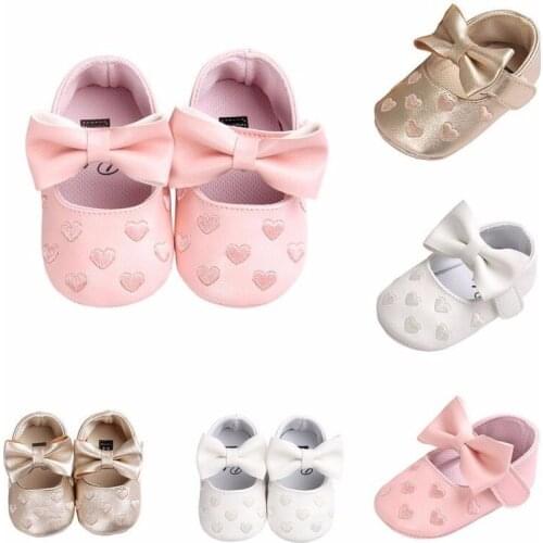 PU Leather Infant Baby Girl Newborn Bowknot Moccasins Soft Sole Prewalker Shoes 0-18M