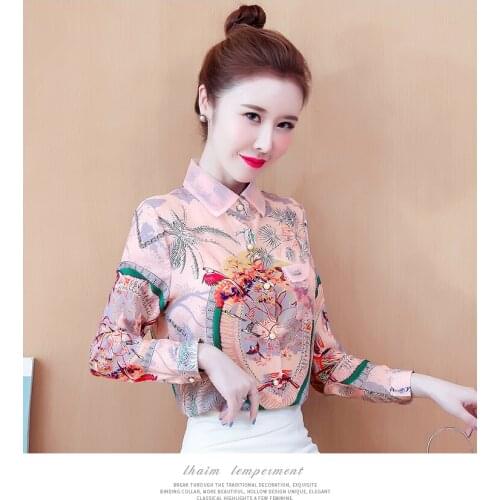 Good quality 2021 early autumn all-match chiffon shirt long sleeve Chinese style temperament small shirt print top