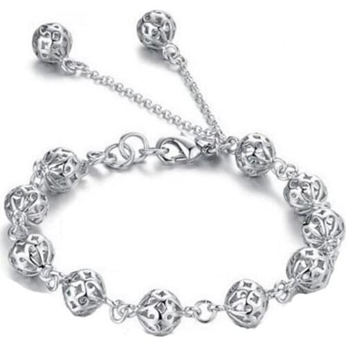 KOFSAC Fashion 925 Sterling Silver Bracelet Bangle For Women Party Wedding Jewelry Hollow Beads Chain Bracelets Girl Best Gifts