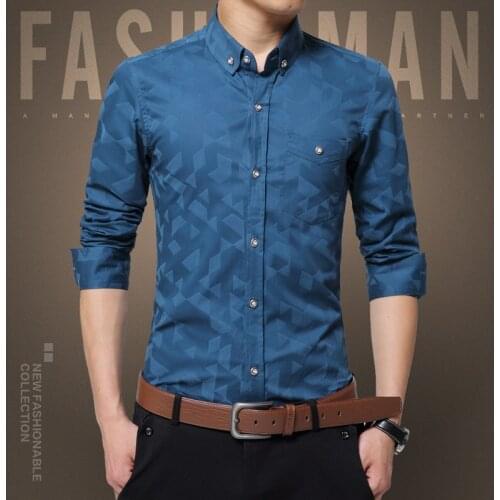 Men Dress Shirt Long Sleeve Slim Designer Solid Male Clothing Fit Casual Long Sleeved Printed Slim Fit Male Social Business Dres