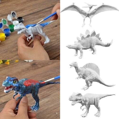 DIY 3D Painting Dinosaurs Figurines Graffiti Toys Set with 6 Colors Paint and 1pcs Brush for Kids Children Toddlers