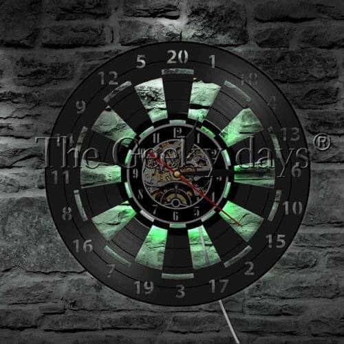 Game Room Dart Board Darts Game Vinyl Record Wall Clock Modern Design Arrows Aim Game Bar Pub Man Cave Wall Decor LED Night Lamp