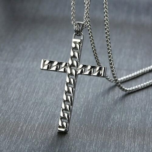 Modyle 2020 New Silver Color Mens Cross Chain Pendant Necklaces Stainless Steel Colar Masculino Prayer Jewelry