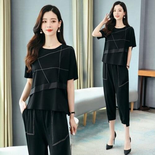 New Casual Tracksuit Women Plus Size Set Summer Clothes For Women Fashion Sporting Two Piece Sets Woman Tops & Pants Suit Sets