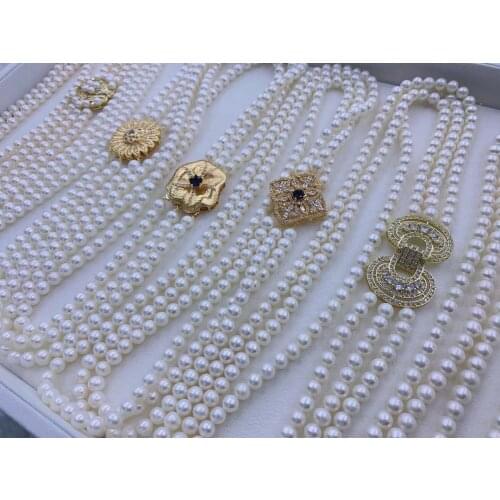 Wholesale Fine 7-8mm AAA white pearl 925S necklaces 25"27"29"