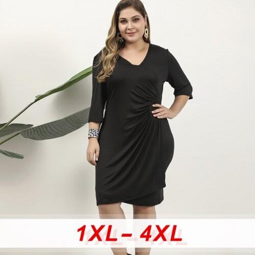Overlap Pleated Bodycon Plus Size Women Wrap Dress Half Sleeve V Neck Elegant OL Dresses Female Summer Loose Oversized Clothing