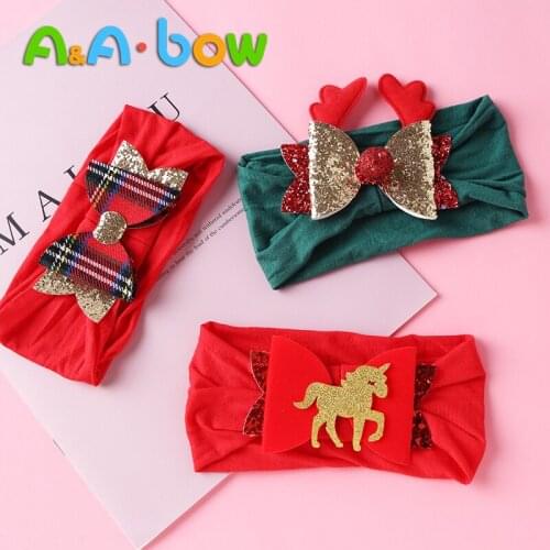 Christmas Pattern Baby Headband Ribbon Toddler Childrens Headdress Girl Newborn Bow Headdress Headscarf Christmas Headband