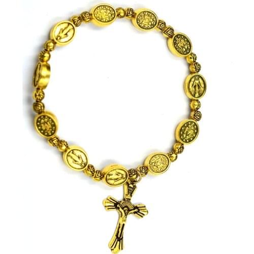 Religious Stainless Steel Saint Benedict Medal Bracelet With Beads Adjustable Steel Charm Bangles Men Women Birthday Gift