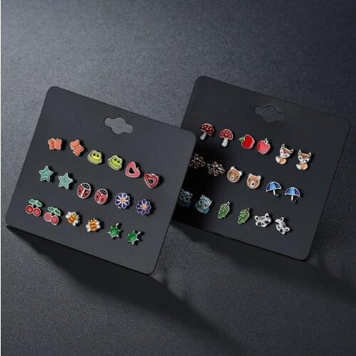 9 PCS/SET Fashion Animal Stud Earring For Girls Small Cute Crystal Statement Earring Jewelry Fox Frog Bear Owl Earrings ER200026