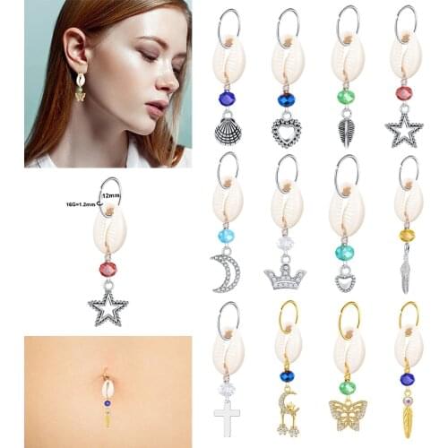 Clip on Belly button rings shell Pendant Clip On Earrings Non Piercing Stainless Steel body jewelry sets wholesale