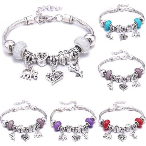 Papa snap Charm Beads Brands Bracelets Heart-shaped roses beads Women DIY Beads Bracelets & Bangles Jewelry Gift Fine Bracelet
