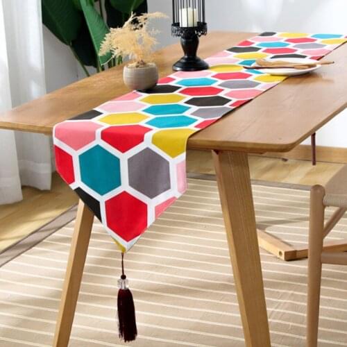Modern Geometric Tassel Style Long Table Runner Color Cotton And Linen Porch Shoe Cabinet Cover Cloth Tea Table Table Runner