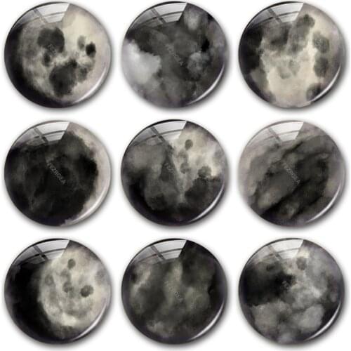 Moon glass cabochon, good night water color moon Round photo glass cabochon demo flat back Making findings