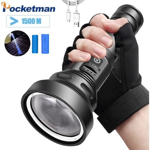 80000LM LED Flashlight with Lighting Distance Over 1500 Meters With Large Convex Lens Waterproof Aluminum Alloy Searchlight