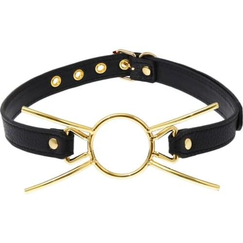 Slave Leather Bondage Harness Strap with Gold Metal Gag Ring for Fetish Bdsm Oral Open Plug Bite Flirt Sex Products Toy for Shop
