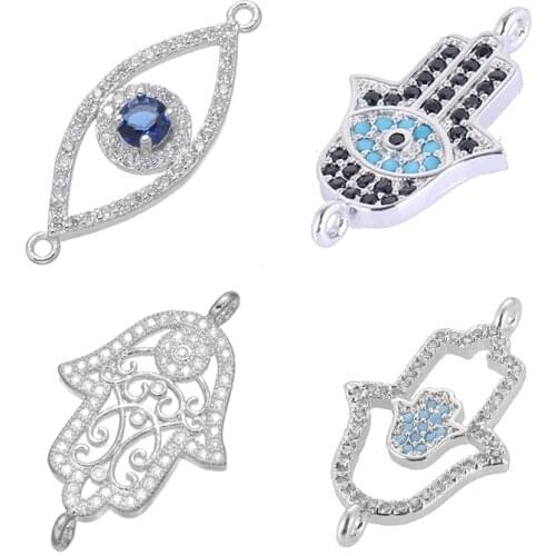 Juya Handmade Turkish Jewelry Material Hamsa Hand Of Fatima Evil Eye Charm Connector Accessories For Needlework Jewelry Making