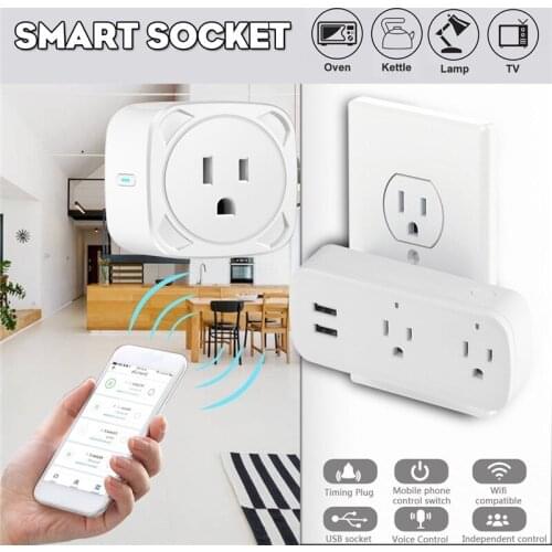 US Plug Wifi Smart Socket Mobile Phone Switch Timing Voice Control Sockets