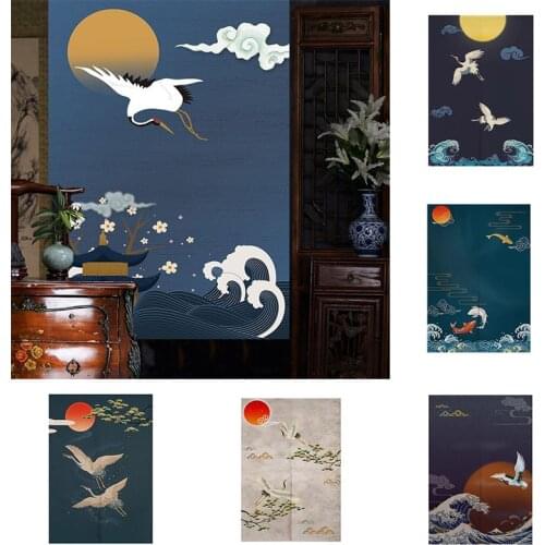 Chinese Painted Fabric Bedroom Partition Curtain Home Decoration kitchen Shower Door Curtain Geomantic Curtain
