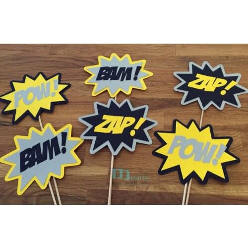 The Bat boy Super Hero Phrase Set (6 Pieces) - party wedding birthday mask pow bam zap superhero Cupcake Toppers