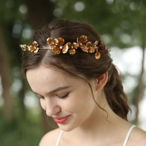 Women Crown Gold Floral Bridal Hair Tiara Accessories Hand wired Hairband Wedding Prom Accessories Hair Piece