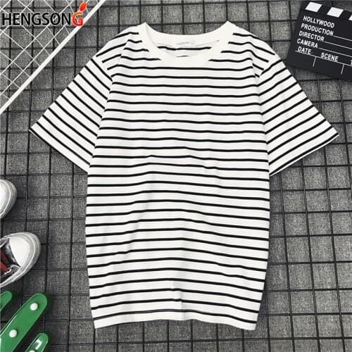 Women Striped T-shirt Short Sleeve T Shirt Black White Stripe Casual Loose T-shirts Female Casual Tope Tees Harajuku Tshirt