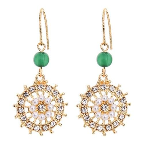 Pave Crystals Pearl Beads Drop Earrings Trendy Circle Drop Earrings for Woman