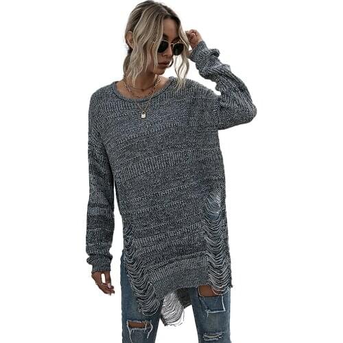 Womens Long Crochet Sweater Knitted Pullover Spring Autumn Sweaters Loose Split Hollow Out Ladies Casual Knit Jumper Knitwear