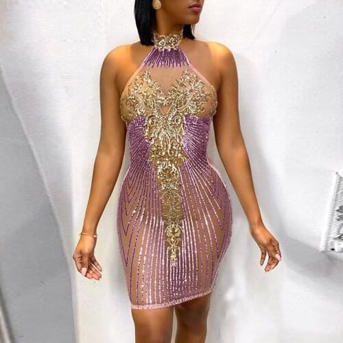 Glamorous Sequin Detail Shift Mini Dress 2021 New Women Glitter Backless Sequins Prom Party Dress Birthday Outfits Vestidos