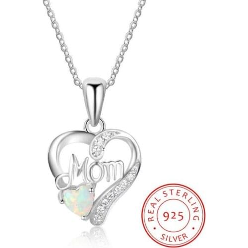 AMORUI Hot Fire Love Heart Opal Necklaces For Women Mothers Day Gift 925 Strling Silver Natural Stone Pendant Necklace