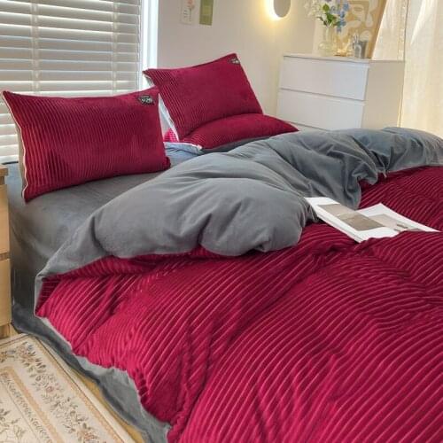 Winter Bedding Set Warm Soft AB Side Duvet/Comforter Cover Pillowcase Flannel Crystal Velvet Flat/Fitted Sheet Twin Home Textile