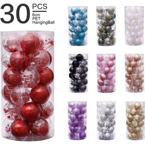 30Pcs/Set Christmas Style Hanging Ball Pendant Bright-colored PET Glitter Hanging Decor Decorative Hanging Ball Pendant for Home