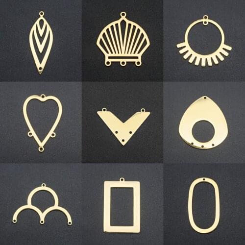5Pcs / Lot Gold 100% Stainless Steel Heart Different Geometric DIY Earring Connectors Charm For Making Necklace Bracelet