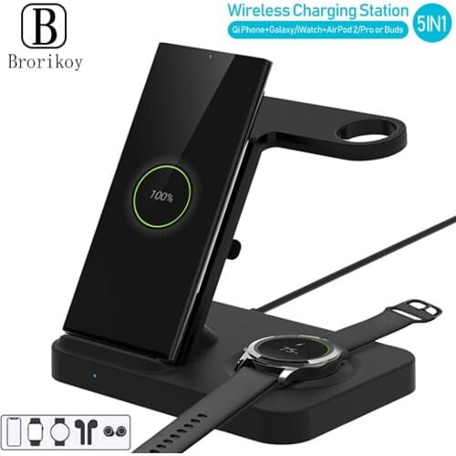 5in1 Qi Wireless Charger Station for iPhone 11 Xs X iWatch Airpods Pro 10W Wireless Fast Charging for Galaxy Buds Watch Gear S3