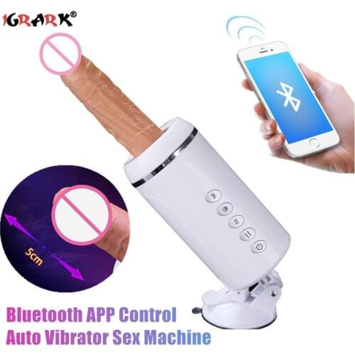 Bluetooth App Control Automatic Sex Machine Masturbation Pumping Gun Telescopic Dildo Suction Cup Vibrators Sex Toys for Women
