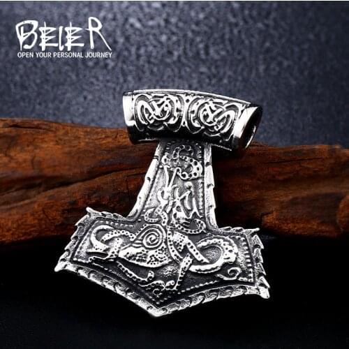 Beier 316L new store Stainless Steel Nordic Viking Necklace Pendant Hammer Rune Prisoner Fashion Jewelry LLBP8-364P