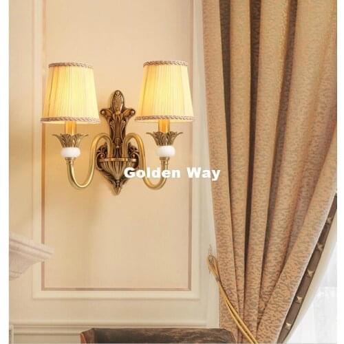 Free Shipping Retro Bronze Golden Wall Lamp LED Copper Wall Sconce Fabric Shade Single/Double Head Modern Brass Wall Lamp Lustre