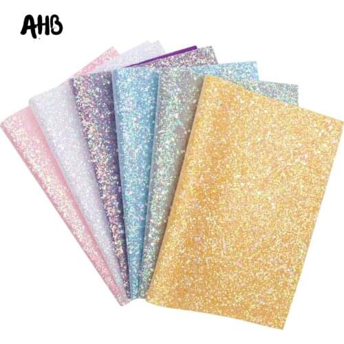 AHB Shiny Glitter Leather Sheets Geometric Sequins Chunky Glitter Faux Leather Wedding Decor DIY Bags Bows Handmade Materials