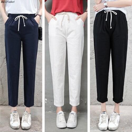 Женские льняные брюки BornToGirl China At AliExpress
