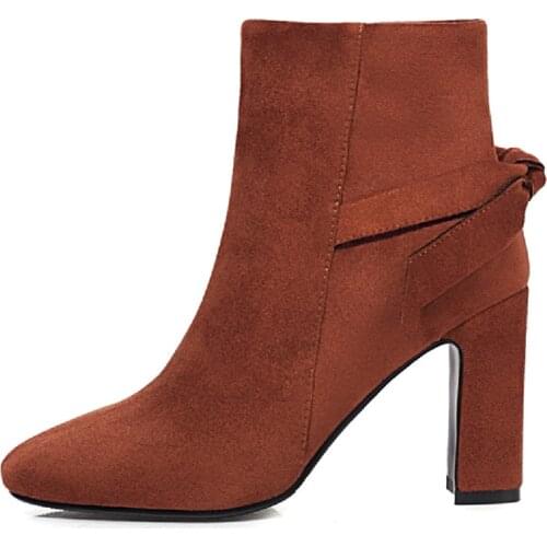 Fashion Ankle Boots For Women High Heels Suede Short Boots Casual Winter Autumn Womens Ankle Boots Beige Black Large size