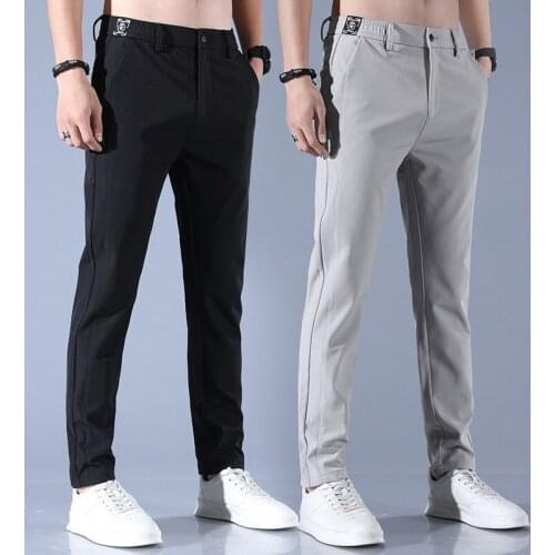 Mens Pants Ice Silk Trousers Summer Mid-Waist Straight-Leg Korean Solid Color Thin Quick-Drying Sports Breathable Casual Pants