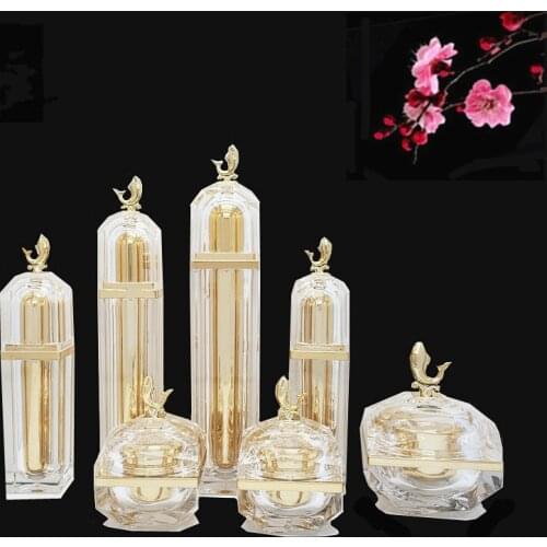 6pcs New Gold Bottle Empty Spray Bottle Essence Lotion Pump Bottle Acrylic Cream Jar Cosmetic Container Bottle 10g 30g 50g