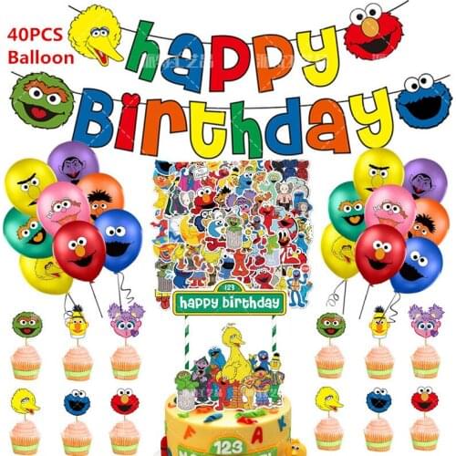 Sesame Street Theme Party Background Deco Cartoon 12 Inch Latex Balloon Birthday Banner Cake Card Kids Favorite Party Supplies