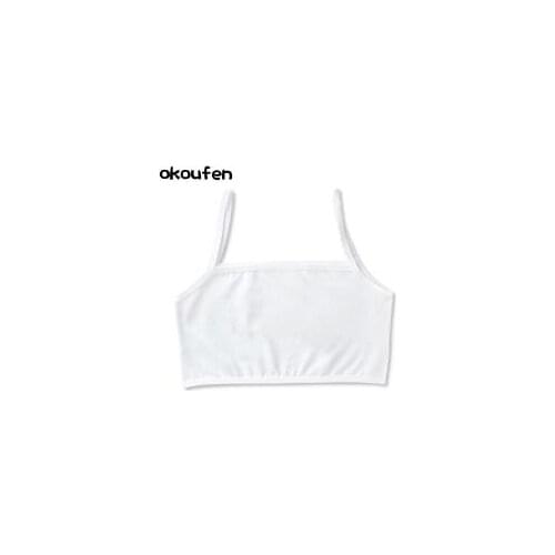 Okoufen New cotton teenage girl underwear white straps puberty girls bras no steel sponge bras for kids bra cartoon training bra