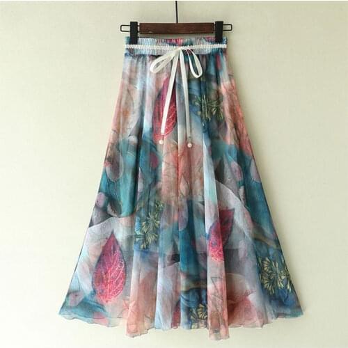 Wuhan Good Goods 21 Kinds of Printed Chiffon Skirt Womens Summer New Waist Hugging Slim Mid-Length Elastic Waist A- line