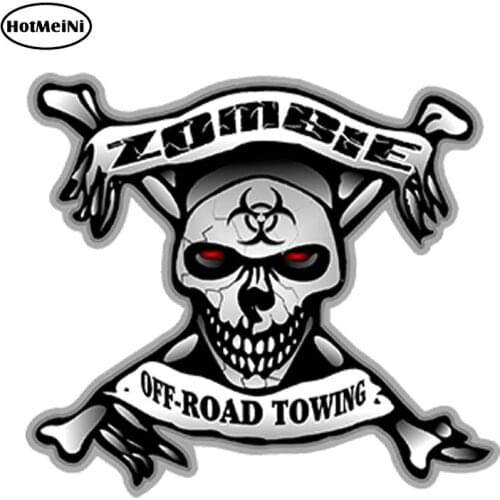 HotMeiNi 13x12cm Car Styling Zombie Off Road Towing Skull Bone Decals Bio Hazard Funny Car Sticker Waterproof Bumper Accessories