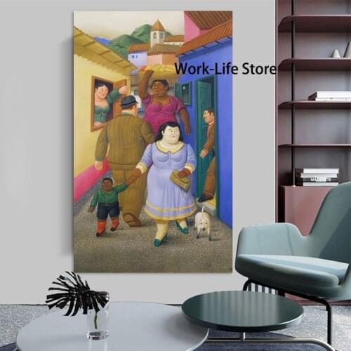 Famous Fat Art Street market Canvas Painting By Fernando Botero Posters and Prints Living Room Wall Art Mural Picture Decoration